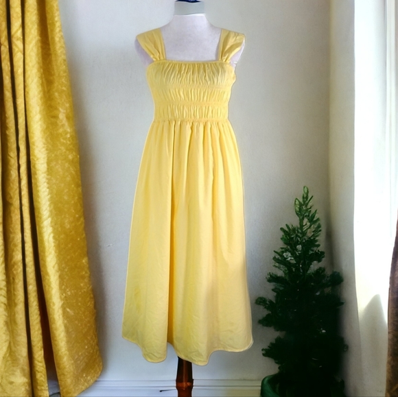 Nanette Women's Yellow Ruched Stretch Pleated Midi A-Line Dress Size 2 - Picture 1 of 10